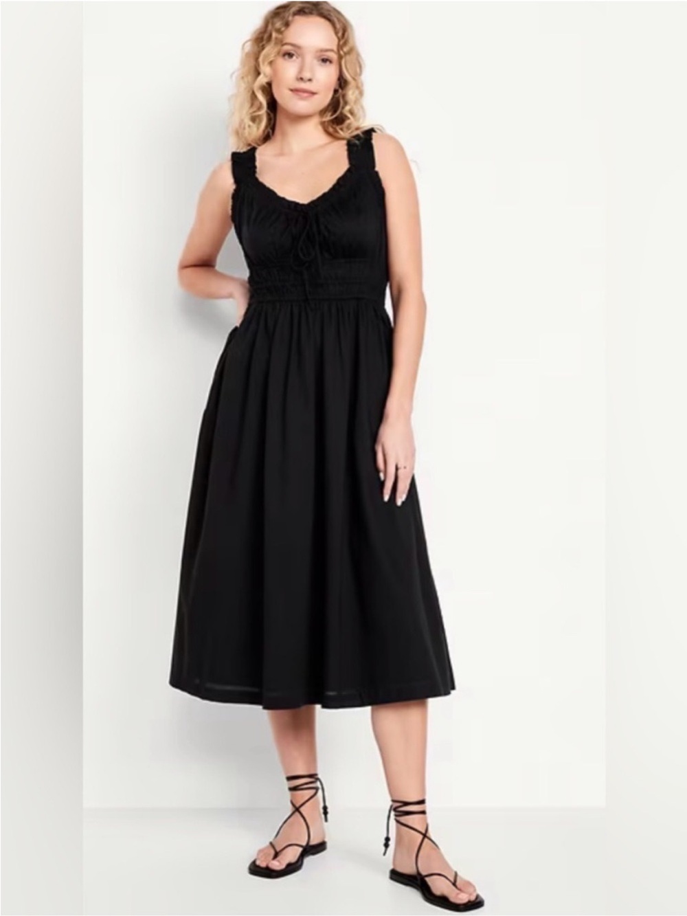 Old Navy smocked sleeveless black cotton sleeveless dress, size XL